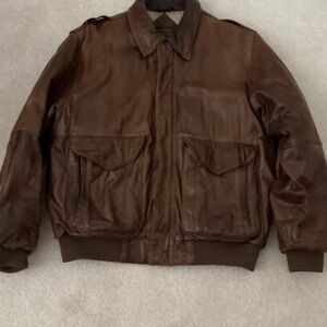 Eddie Bauer Men's Rich Brown Leather Bomber Jacket